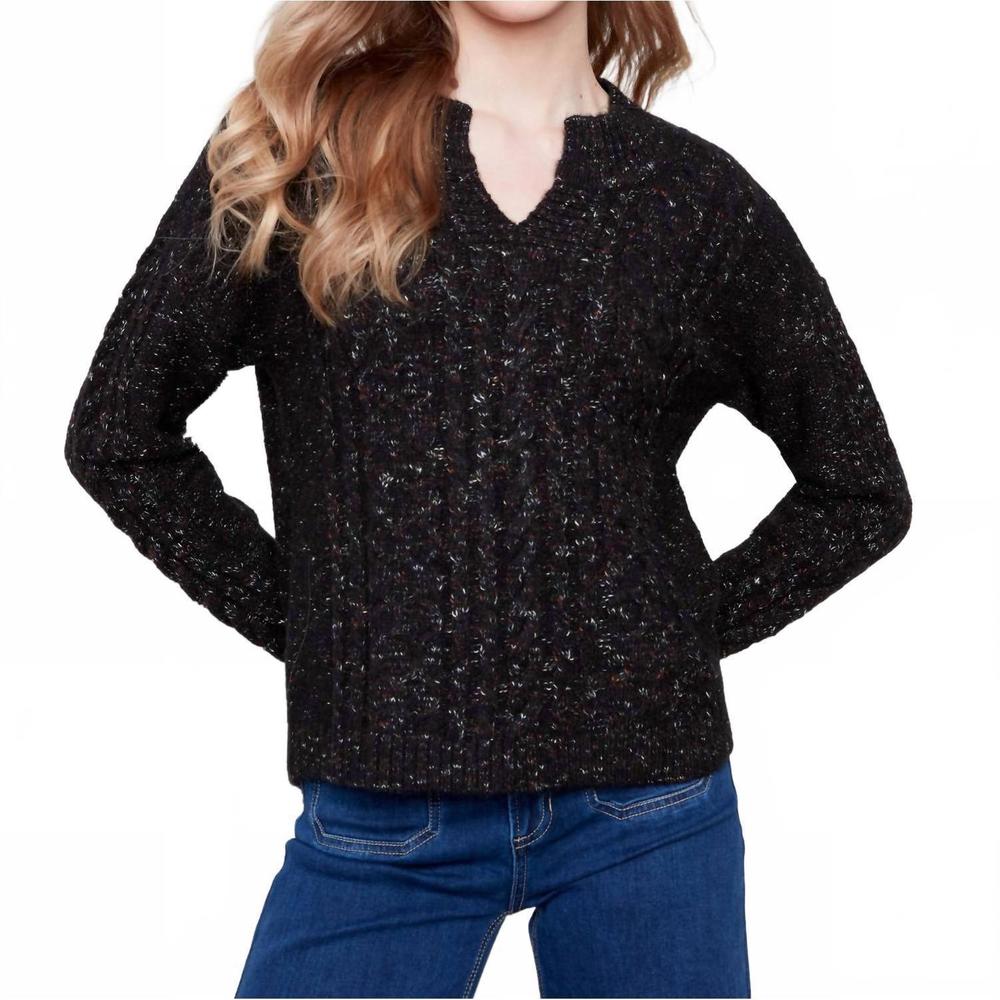NEW CHARLIE B speckle knit sweater in black